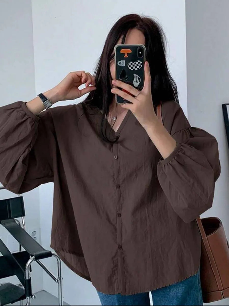 The Camille Cropped Oversized Shirt — Cocoa
