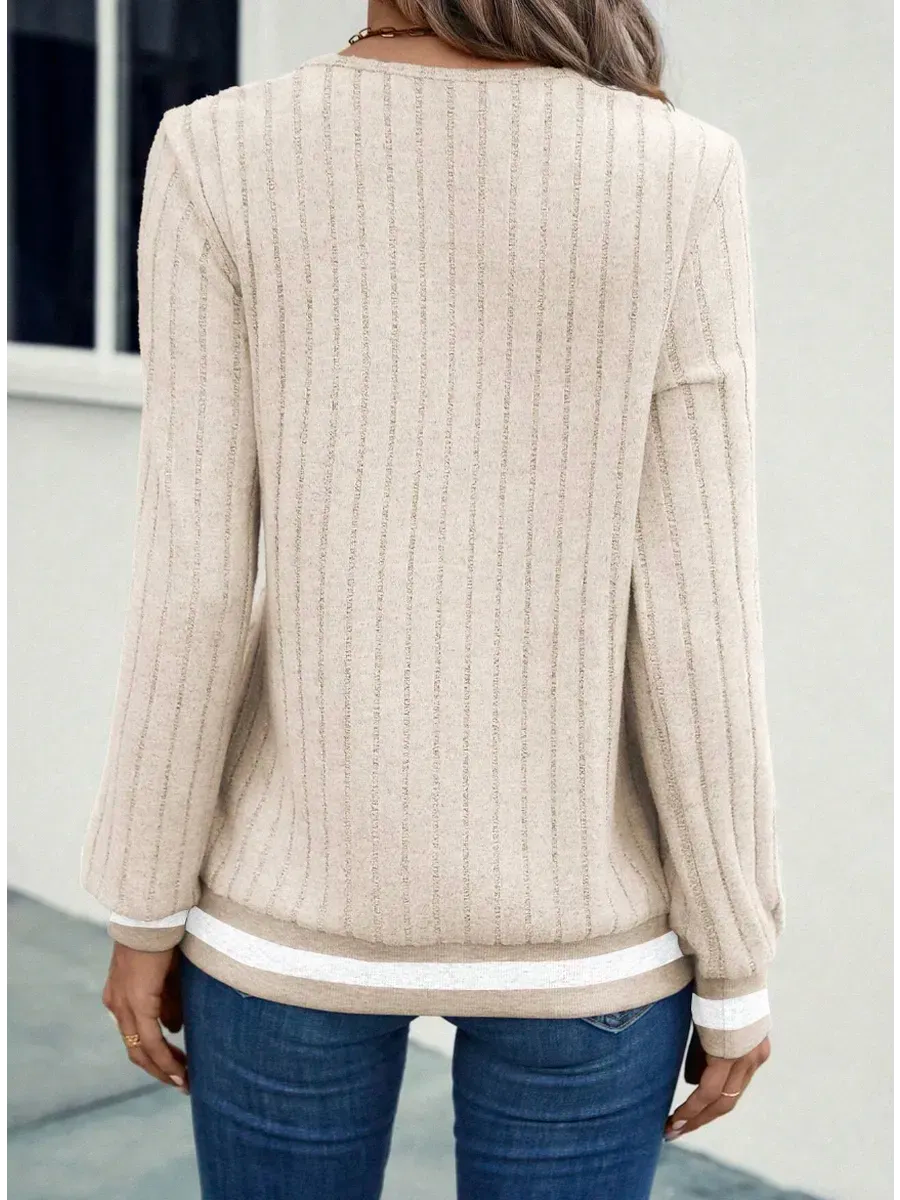 The Noémie Ribbed V-Neck Sweater — Oat
