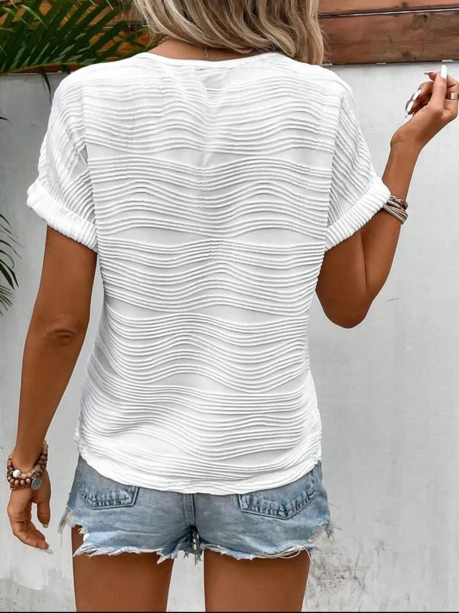 The Juliette Wavy-Knit Tee — Ivory