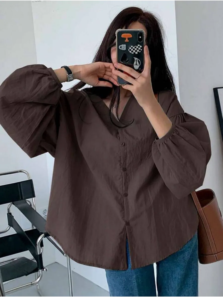 The Camille Cropped Oversized Shirt — Cocoa